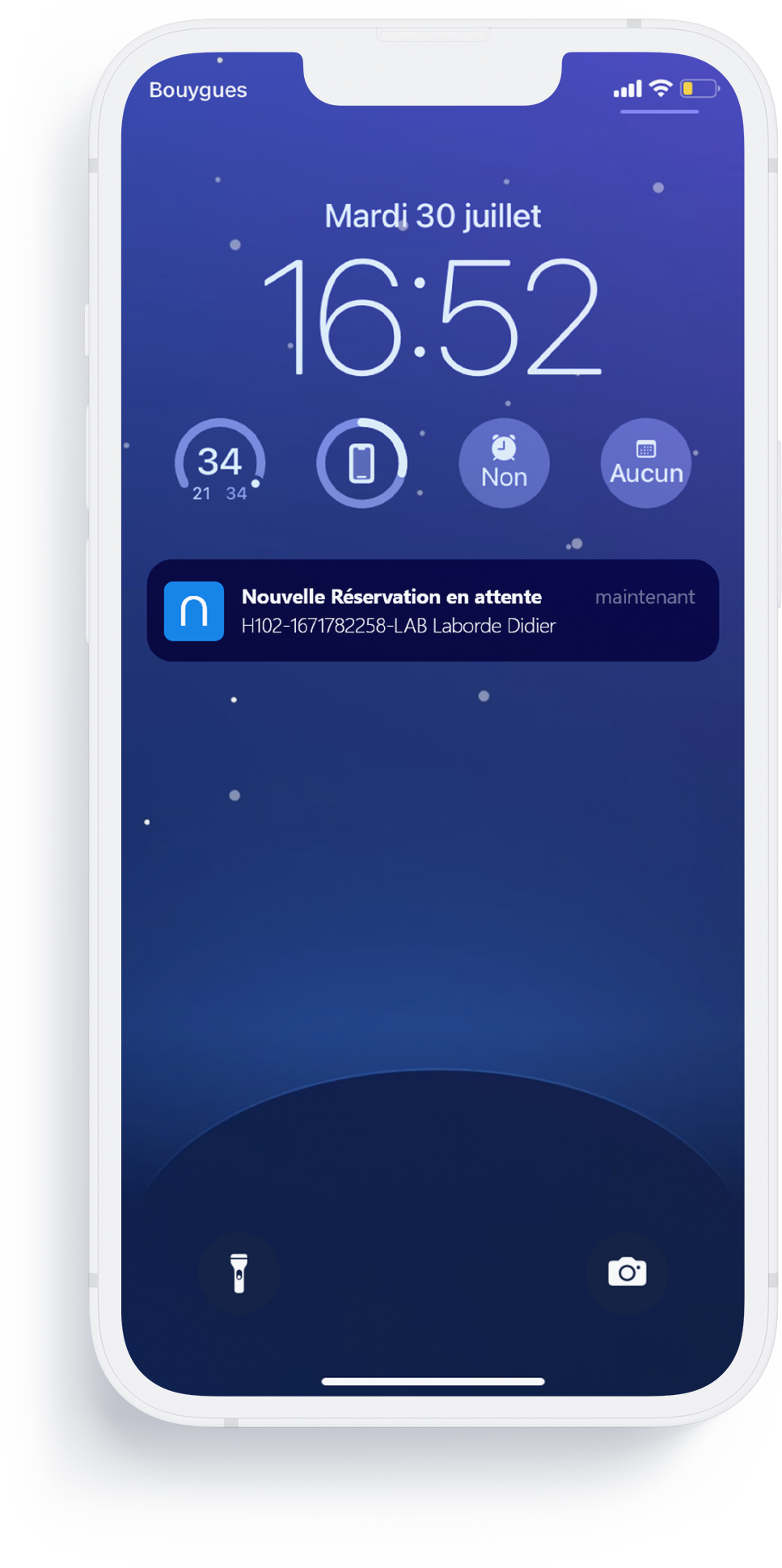 notification de nouvelle réservation de l'application mobile novaresa sur iOS