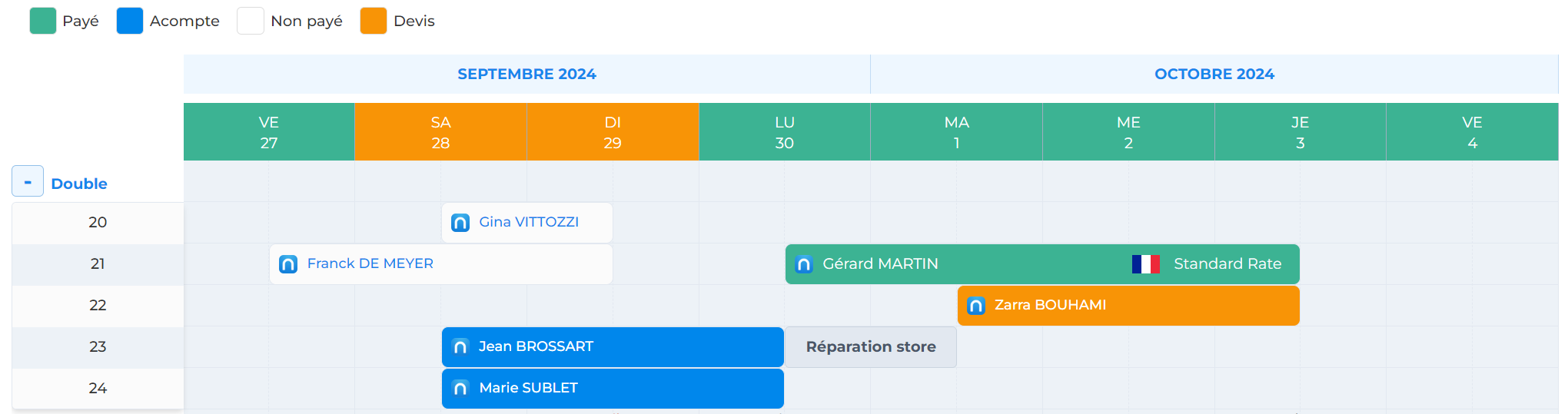 calendrier des réservations novaresa