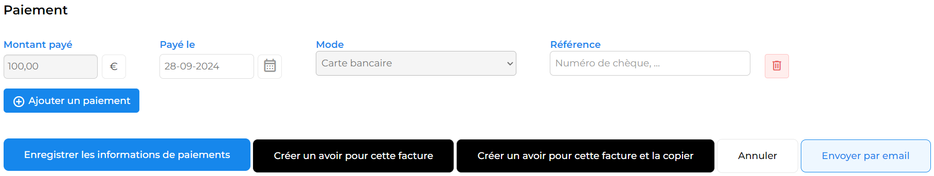 gestion des paiements d'une facture novaresa