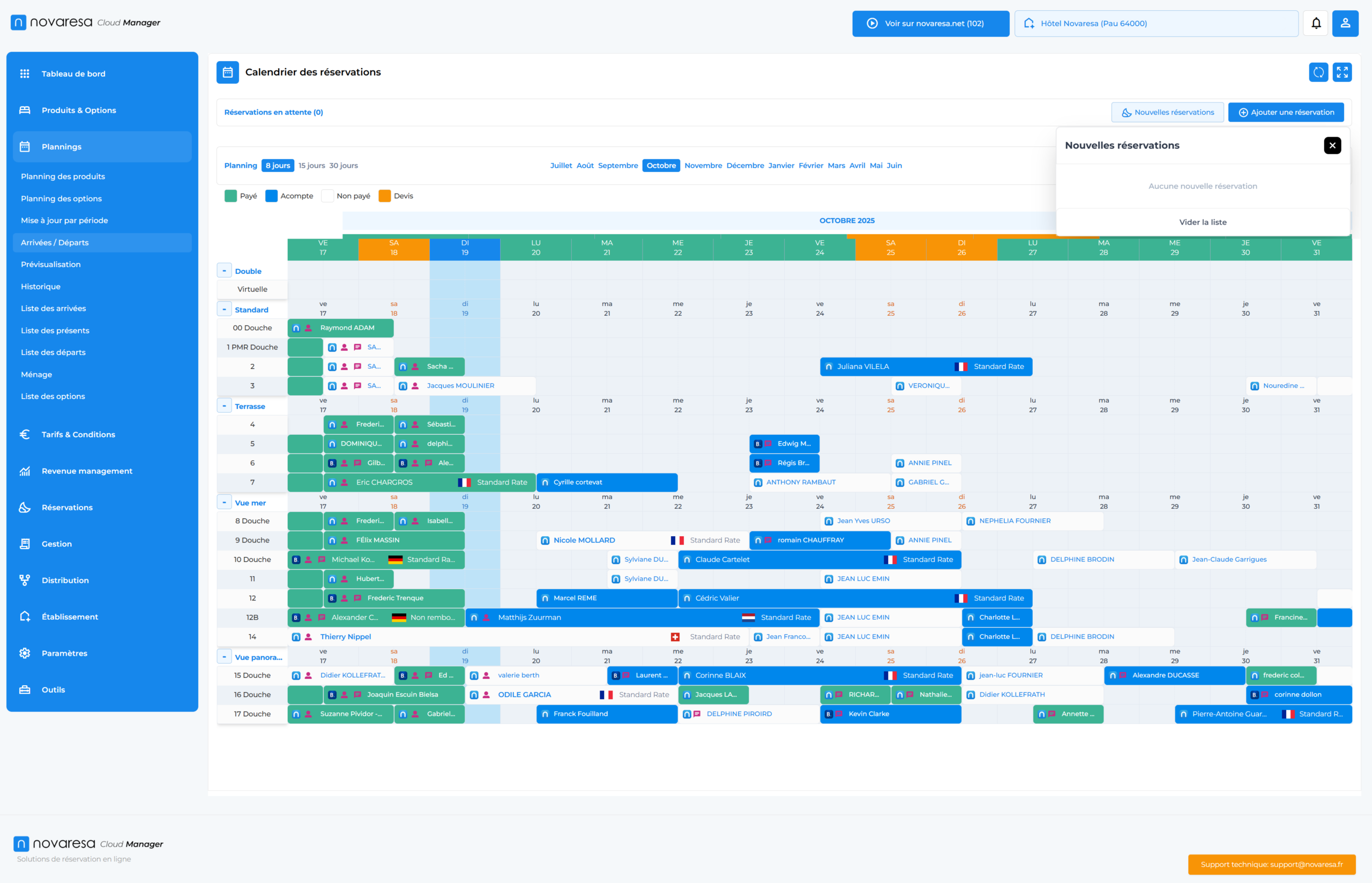 Calendrier des réservations